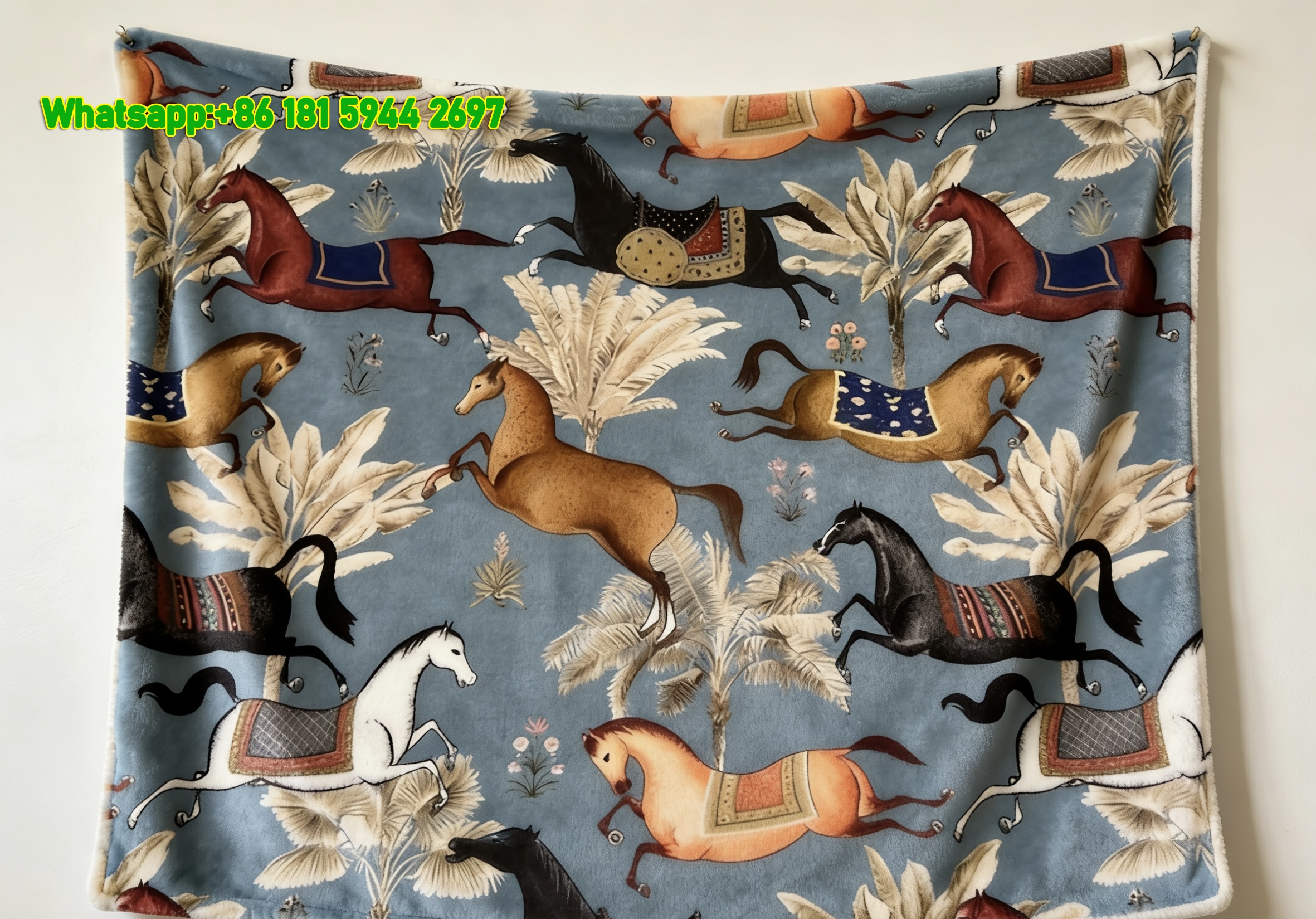 Hermès  Bohemian Tropical Horse Print Flannel Throw Blanket IMG_5274